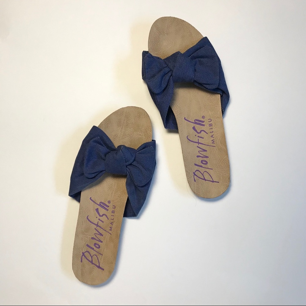 BLOWFISH Malibu Denim/Chambray Bow Slide Sandals 9